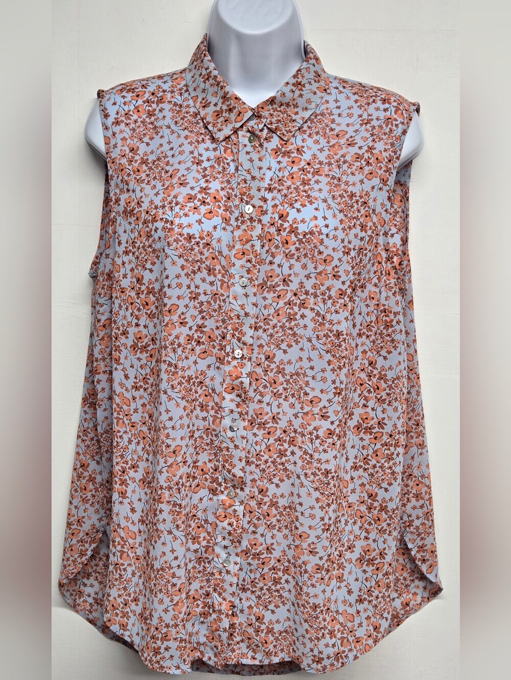 H&M 10 Button Down Shirt Collared Top Sleeveless Lightweight Floral